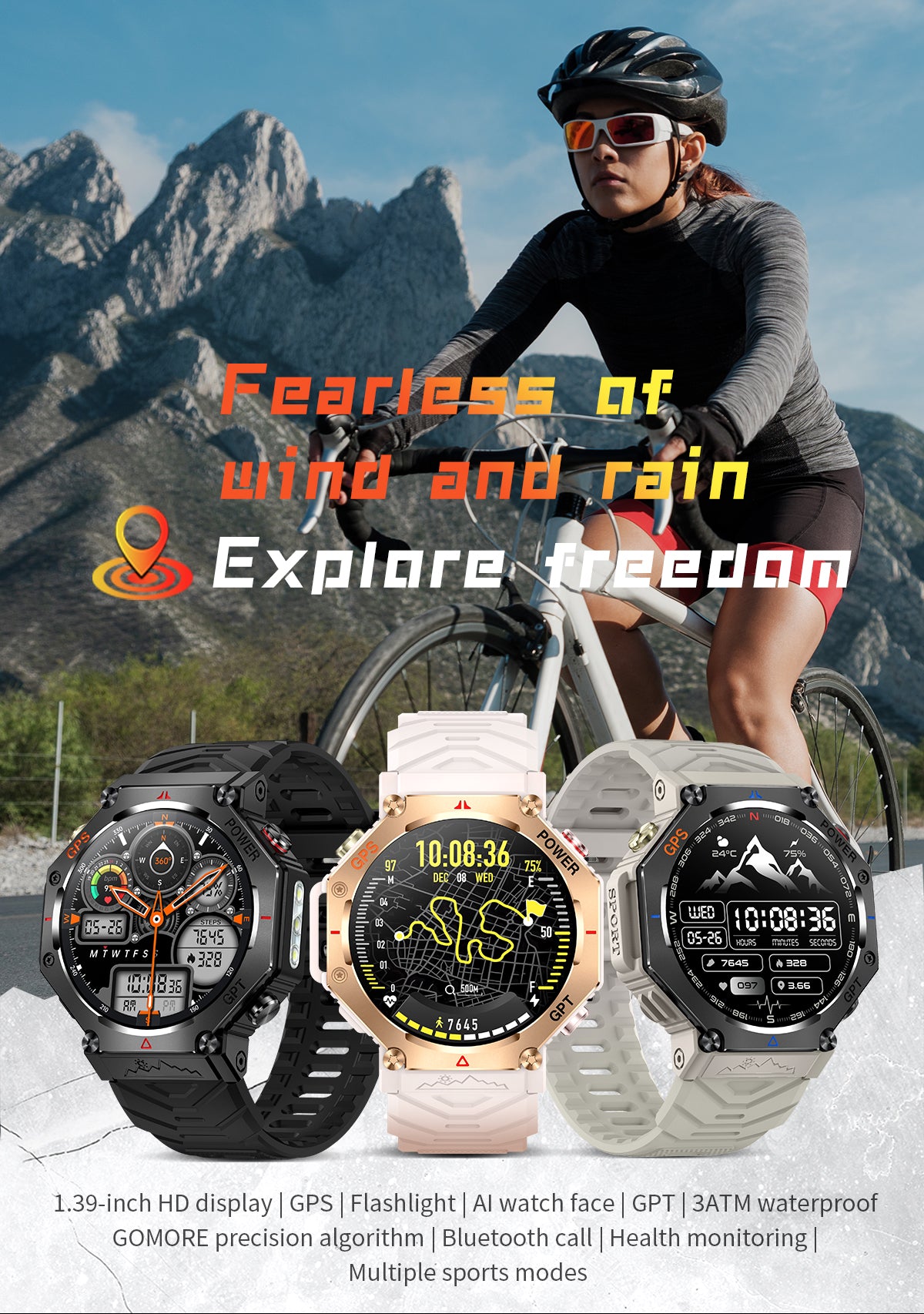 SENBONO smartwatch KC91supports AI voice assistant + AI watch face, GPS positioning, Bluetooth answering, health monitoring and other functions, and is a must-have item for outdoor activities.