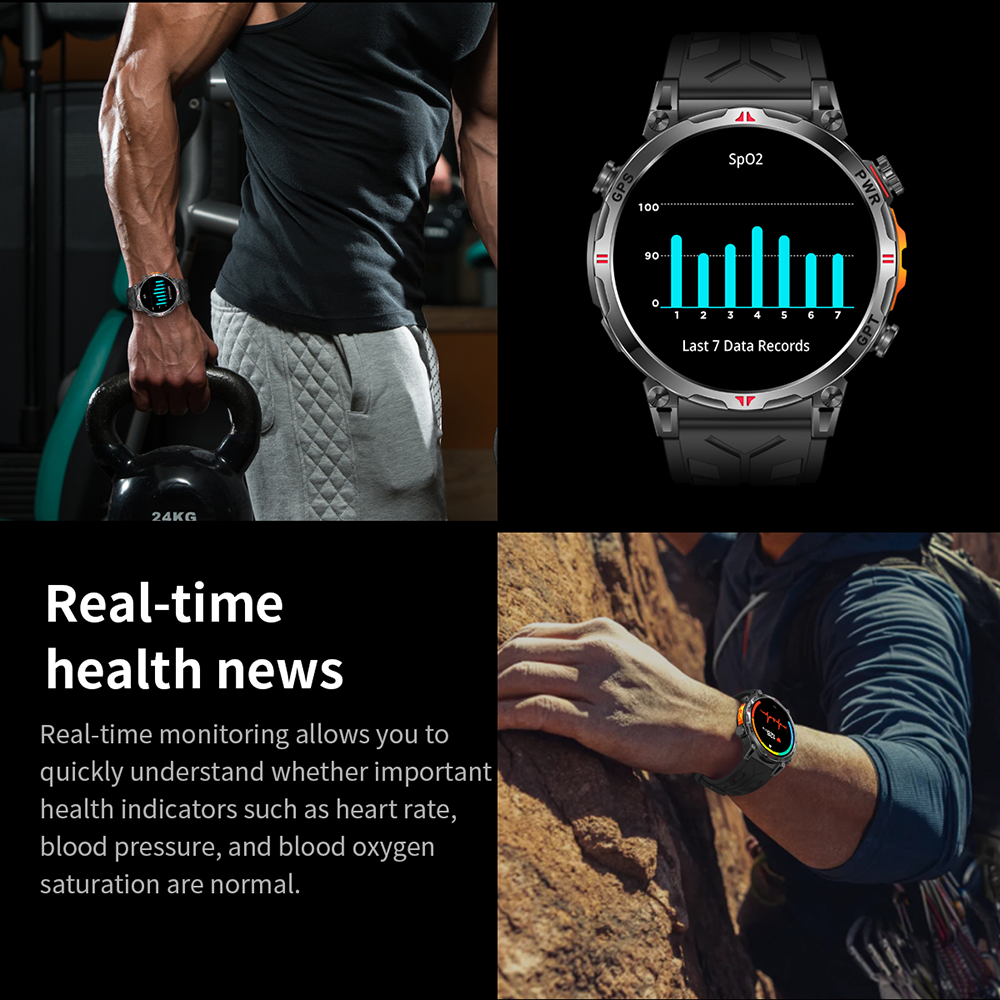 SENBONO Smart Outdoor Watch KC93 GPS Positioning, Bluetooth Calling, Heart Rate and Blood Oxygen Health Analysis Fitness Tracker Cycling Sports Smart Watch is compatible with iOS and Android.