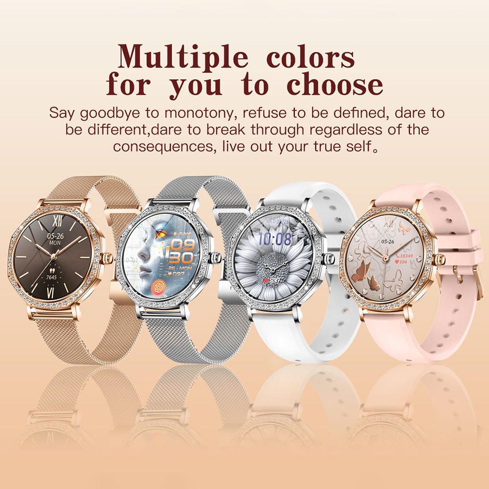 SENBONO KC98 smart women's watch with AI voice assistant, AI dial, GPT, Bluetooth call function, calculator function, games, sleep analysis, and 100+ sports modes.
