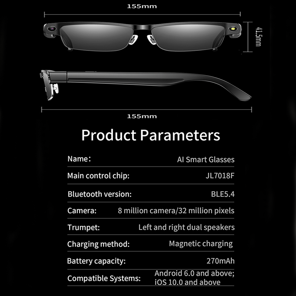 SENBONO L802 Smart AI Translation Glasses with 8MP Video Recording, Dual Microphones, Noise Cancellation, Bluetooth Call Recognition, WiFi Real-Time Transmission, Voice Assistant Sports Smart Outdoor Glasses