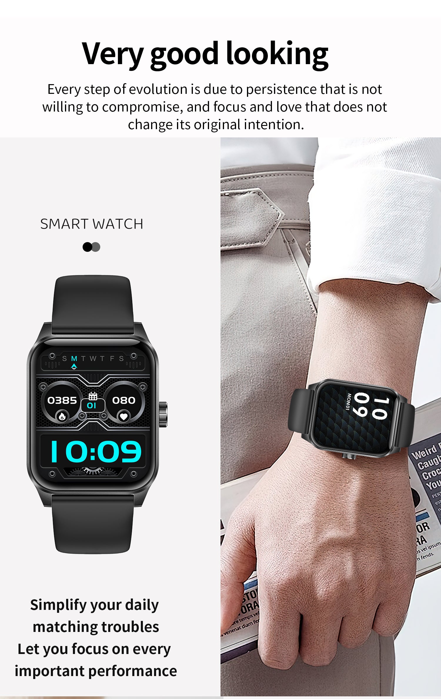 SENBONO  Smart Watch V25Z Bluetooth Call 1.85 inches 240*284 HD large screen 3D dynamic dial 60HZ high refresh rate IP68 waterproof Daily use Message push Multiple health function monitoring