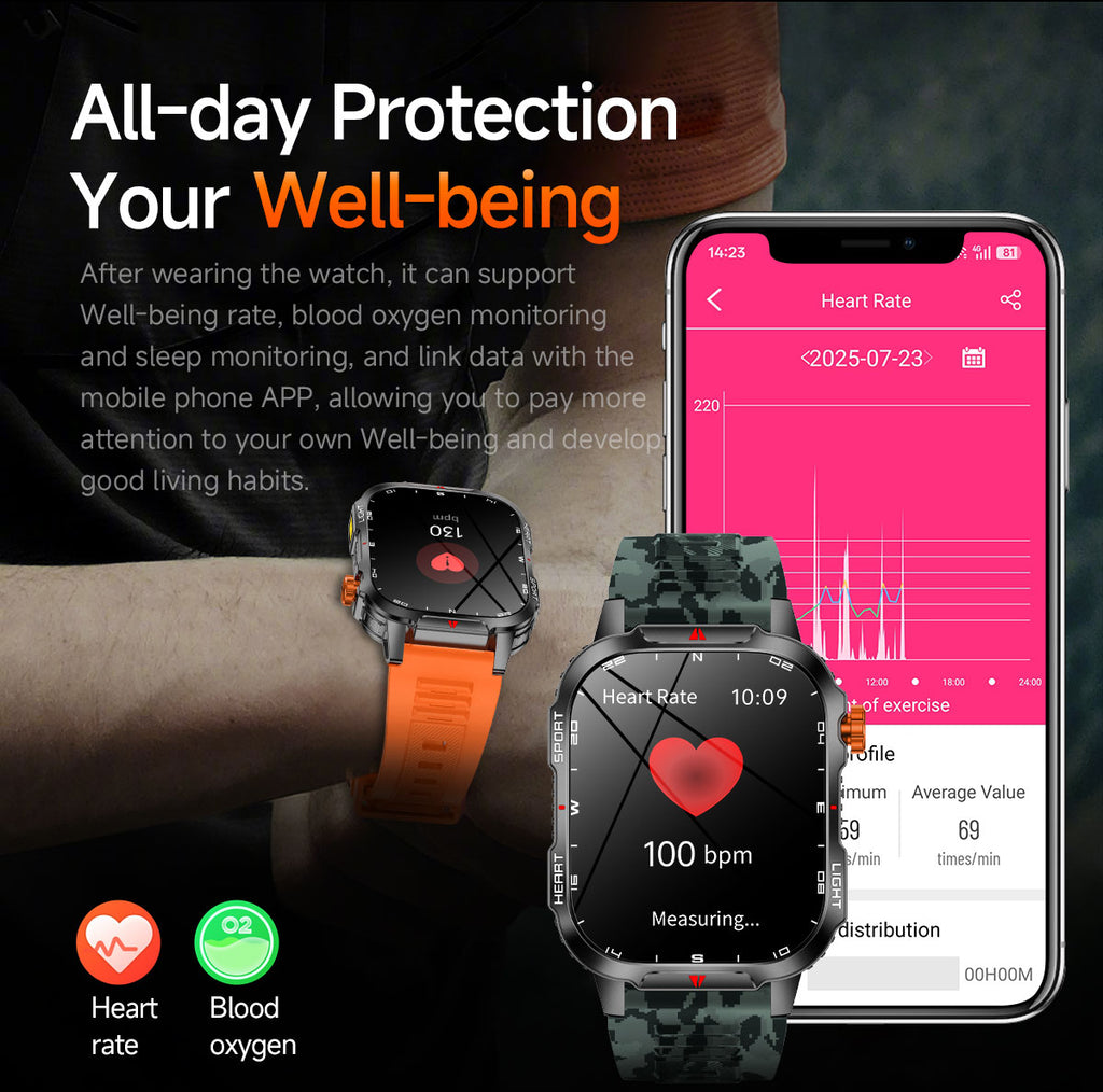 SENBONO V35 smart watch 1100mAH large battery long-lasting life Bluetooth call heart rate blood oxygen function monitoring outdoor smart sports watch