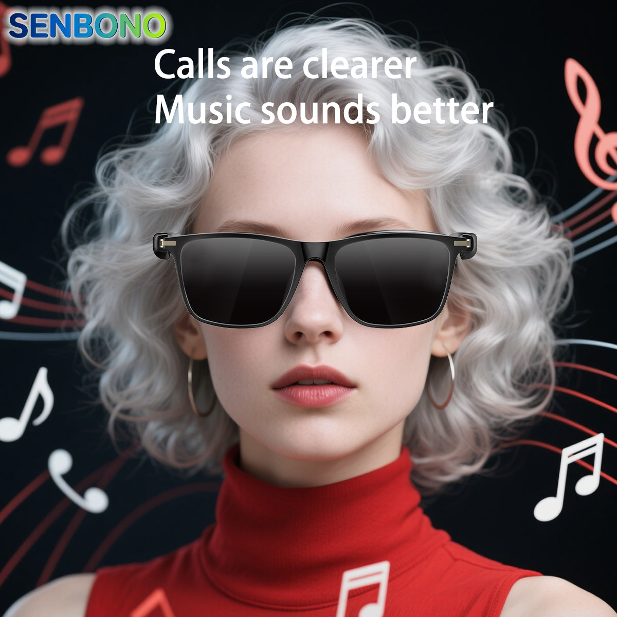 SENBONO smart glasses M01 wireless Bluetooth answering remote photography built-in speaker and microphone for no-feel wear, a must-have for going out