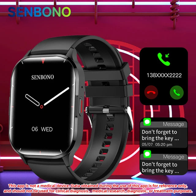 SENBONO AIR3 2025 AMOLED Men Smart Watch Bluetooth Call 24H Health Tracker Sport  Waterproof Smartwatch Men Women for Android