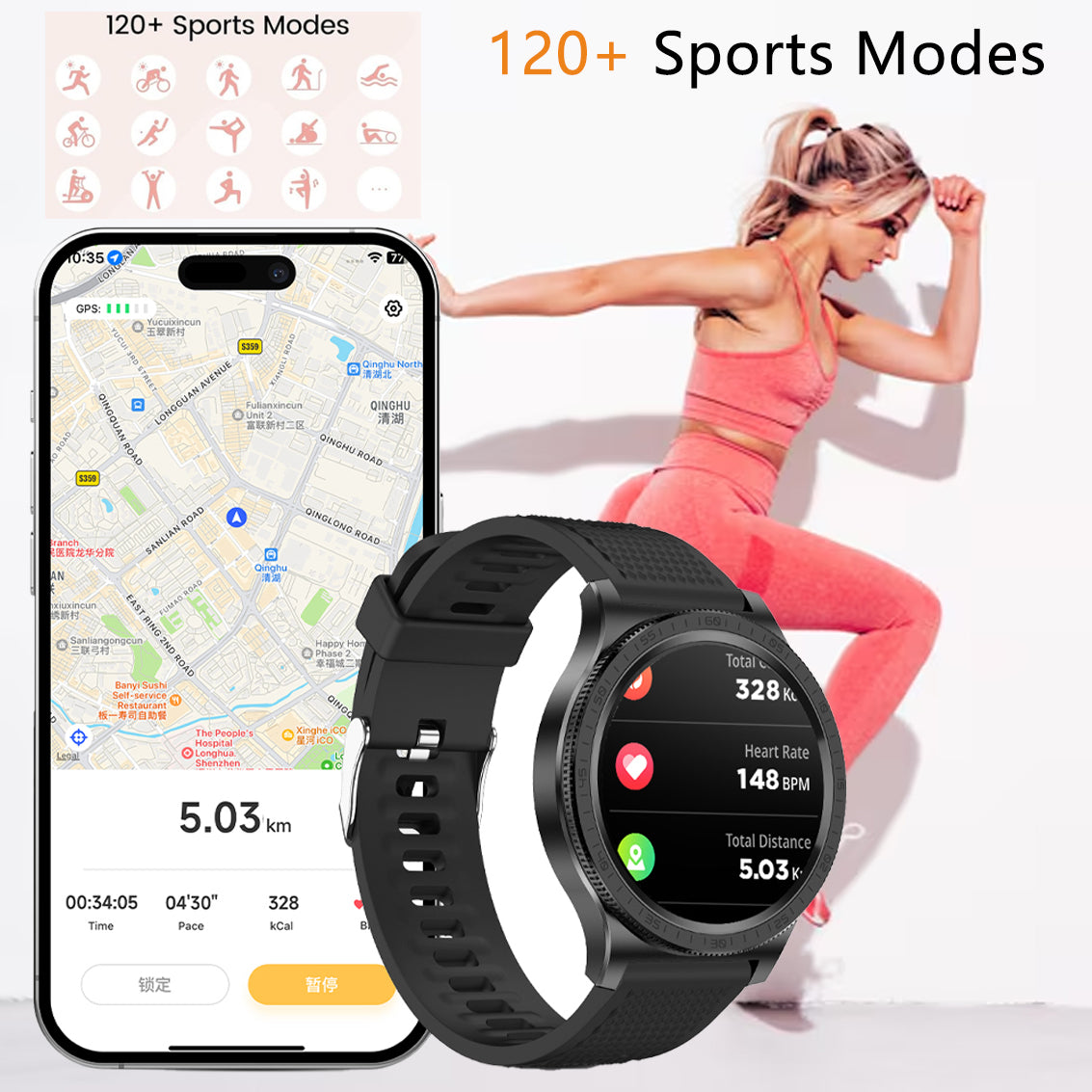 SENBONO D17 Smartwatch with rotating bezel, heart rate and sleep monitoring, wireless calling, IP68 waterproof, music control, men's smartwatch.
