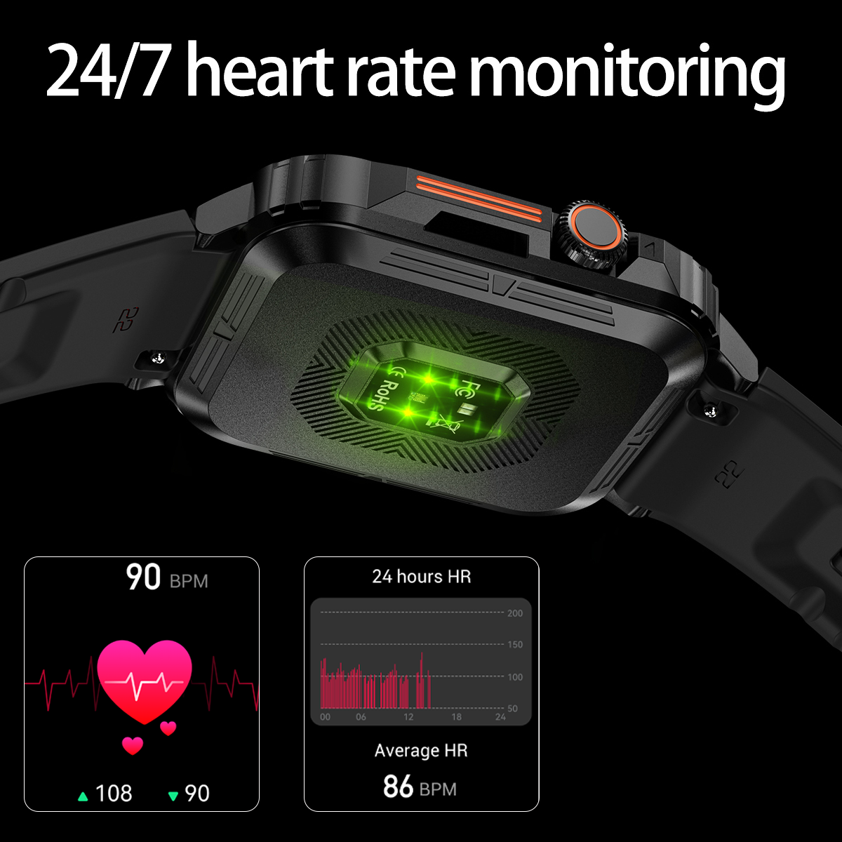 SENBONO smartwatch L81 encoder, 1.95 inches, supports heart rate, blood oxygen and other monitoring, step counting and other functions, two colors optional