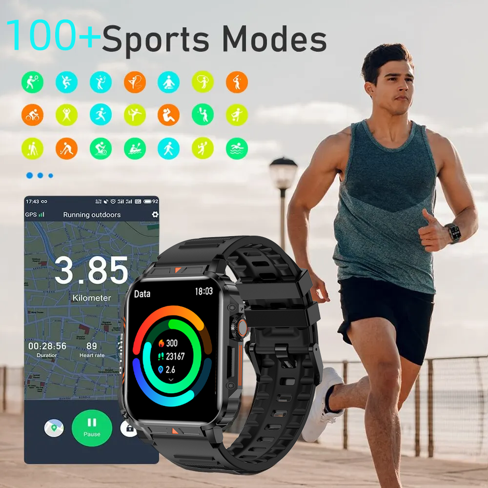 SENBONO smartwatch L81 encoder, 1.95 inches, supports heart rate, blood oxygen and other monitoring, step counting and other functions, two colors optional