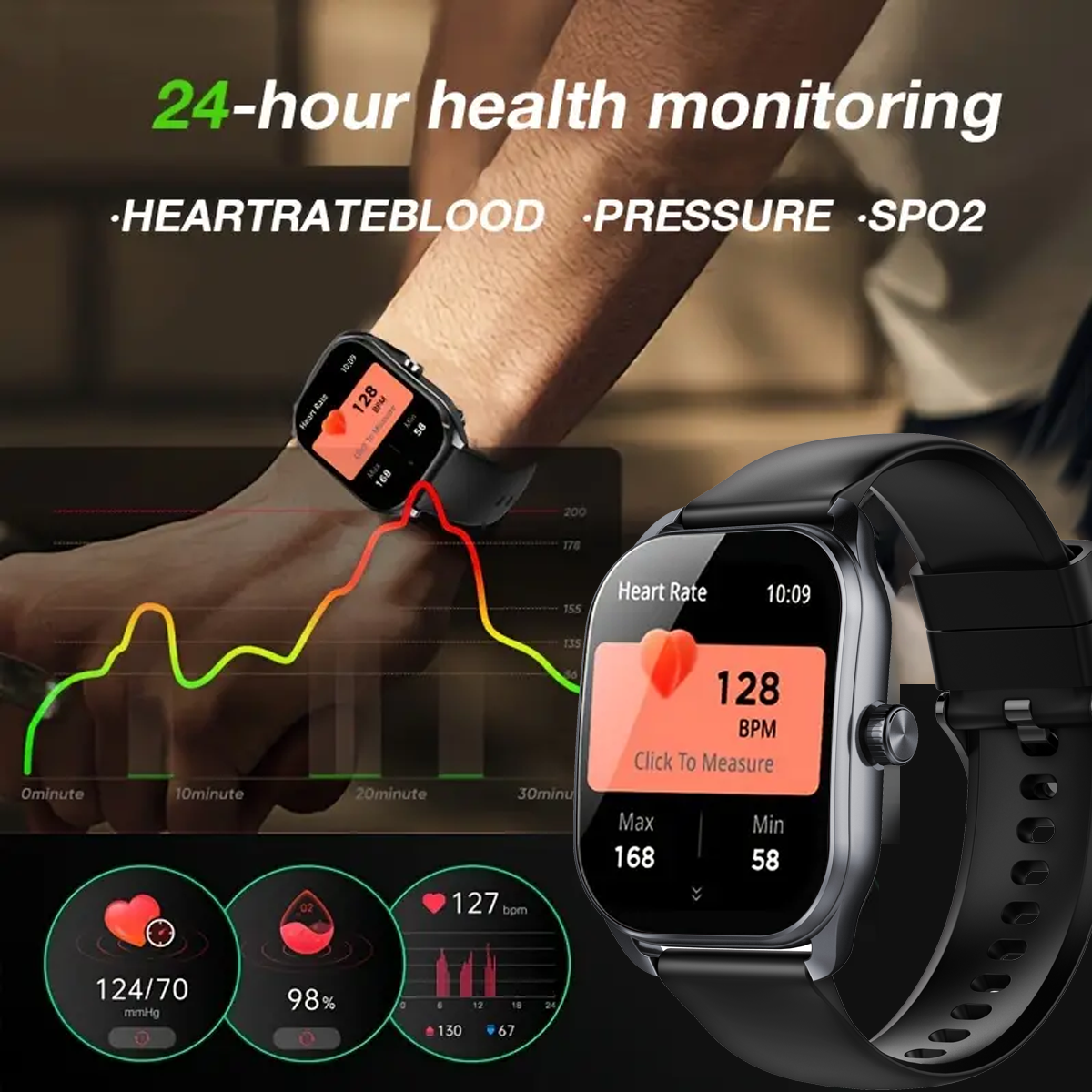 SENBONO smartwatch JX629 curved 2.01-inch IPS screen 300mAh battery heart rate and blood oxygen monitoring Bluetooth 5.3+EDR compatible with Android and iOS
